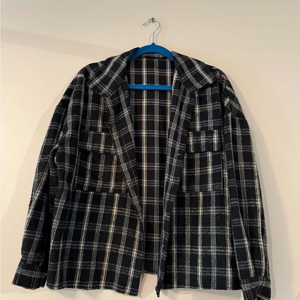 SHEIN Black and White Plaid Jacket